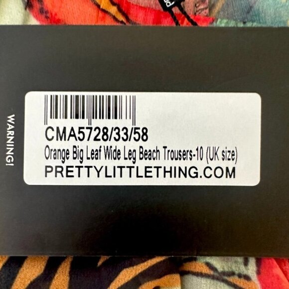 Pretty Little Thing Orange Big Leaf Tie Front Wide Leg Beach 2-Pc Set Sz10 NWT - Picture 10 of 14